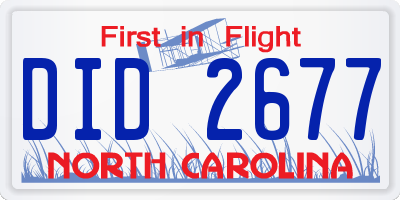 NC license plate DID2677