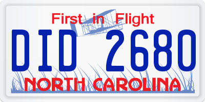 NC license plate DID2680