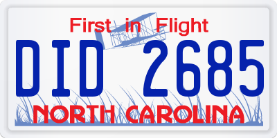 NC license plate DID2685