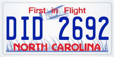 NC license plate DID2692