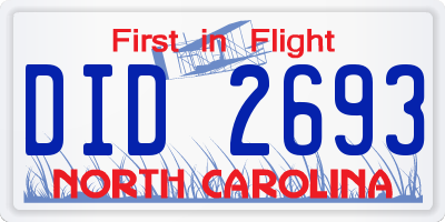 NC license plate DID2693