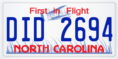 NC license plate DID2694