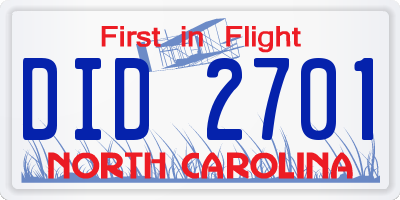 NC license plate DID2701
