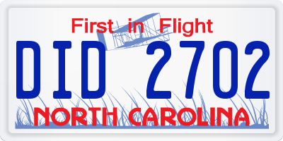 NC license plate DID2702