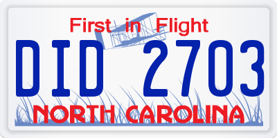 NC license plate DID2703