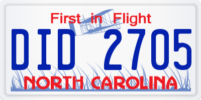 NC license plate DID2705