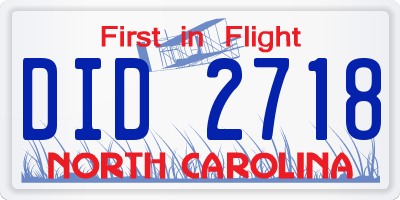 NC license plate DID2718