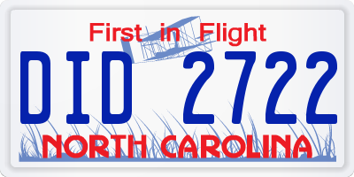 NC license plate DID2722