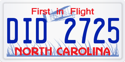 NC license plate DID2725