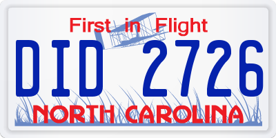 NC license plate DID2726