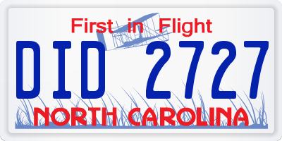 NC license plate DID2727