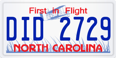 NC license plate DID2729