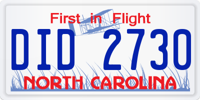 NC license plate DID2730