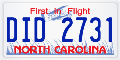 NC license plate DID2731