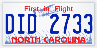 NC license plate DID2733