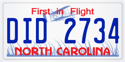 NC license plate DID2734