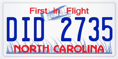 NC license plate DID2735
