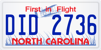 NC license plate DID2736