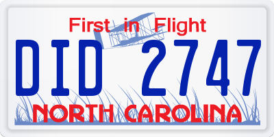 NC license plate DID2747