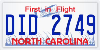 NC license plate DID2749
