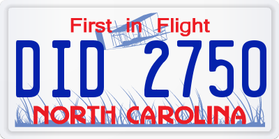 NC license plate DID2750