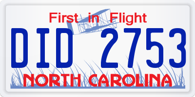 NC license plate DID2753