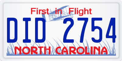NC license plate DID2754