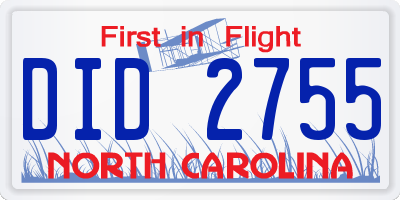 NC license plate DID2755