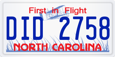 NC license plate DID2758