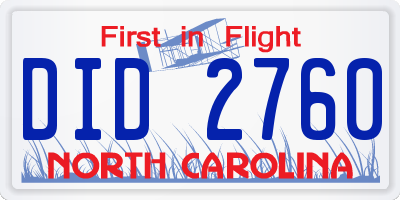 NC license plate DID2760