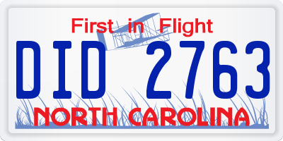 NC license plate DID2763