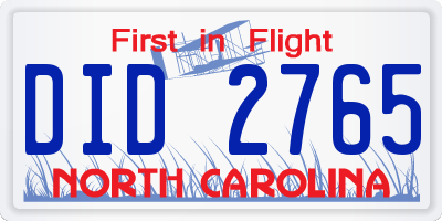 NC license plate DID2765