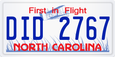 NC license plate DID2767