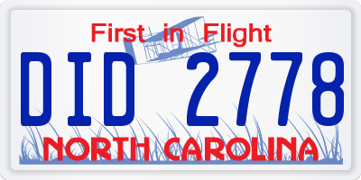 NC license plate DID2778