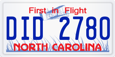 NC license plate DID2780