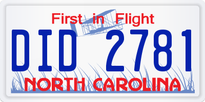 NC license plate DID2781