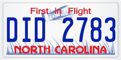 NC license plate DID2783
