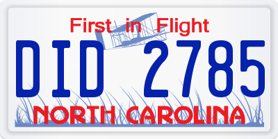 NC license plate DID2785
