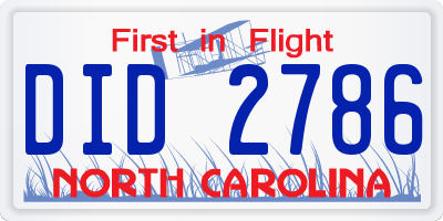 NC license plate DID2786