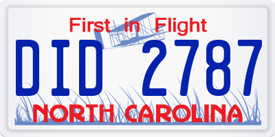 NC license plate DID2787
