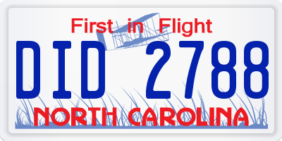 NC license plate DID2788