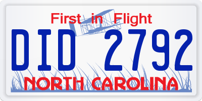 NC license plate DID2792