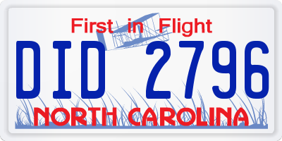 NC license plate DID2796