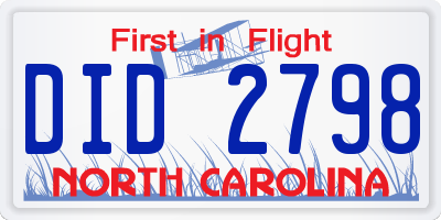 NC license plate DID2798