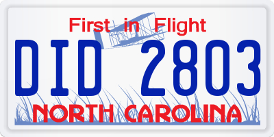 NC license plate DID2803