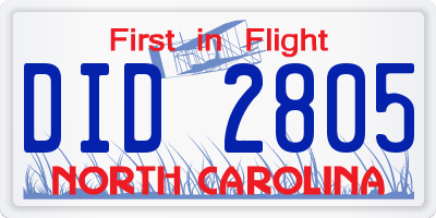 NC license plate DID2805