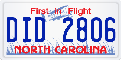 NC license plate DID2806