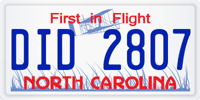 NC license plate DID2807