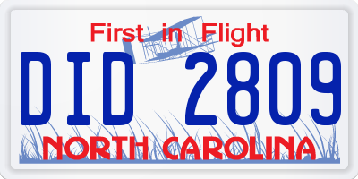 NC license plate DID2809