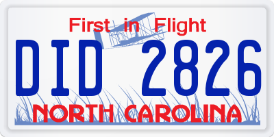 NC license plate DID2826